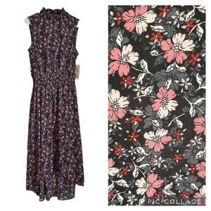 Nanette Lepore NWT Smocked Waist High Neck Floral Midi Dress SZ 8